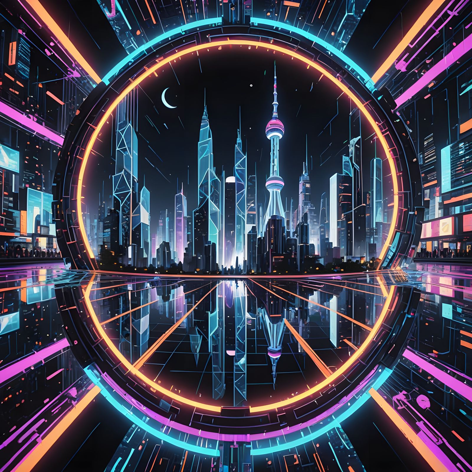 Kaleidoscope Metropolis: Fractal Cyberpunk Neon Abstraction