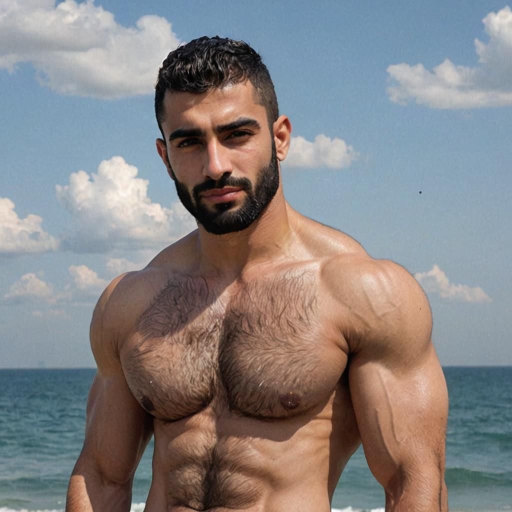 Handsome Hirsute Man Portrait with Trimmed Beard