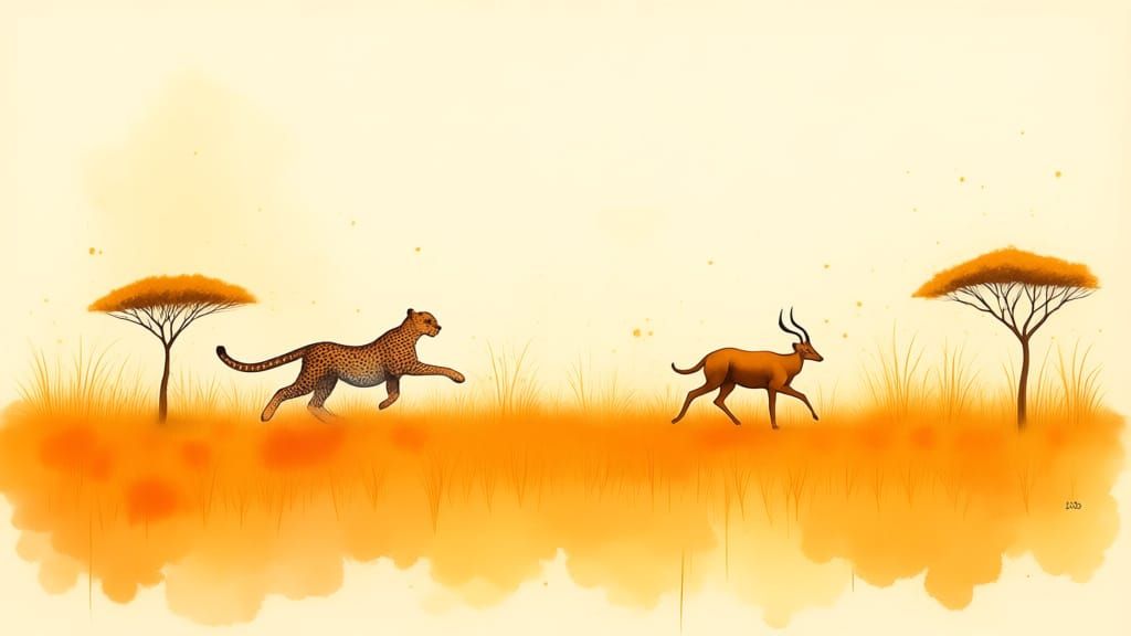 Cheetah Chasing Gazelle in Savanna Watercolor