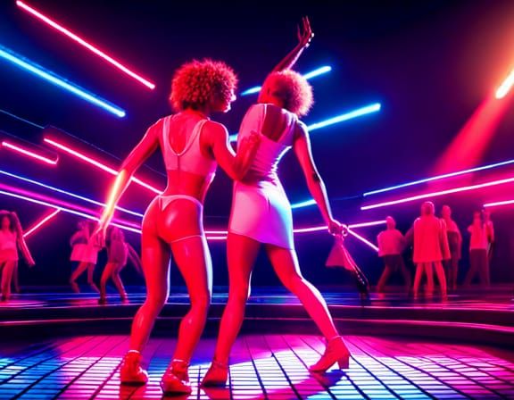 Vibrant 80s Nightclub Scene in Digital Art Style