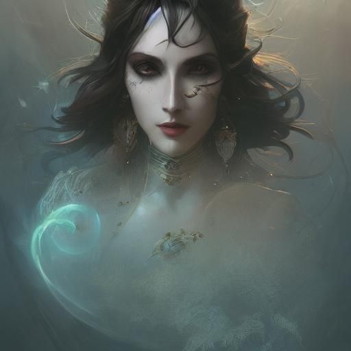 Dark Fairy Portrait in Night Sky