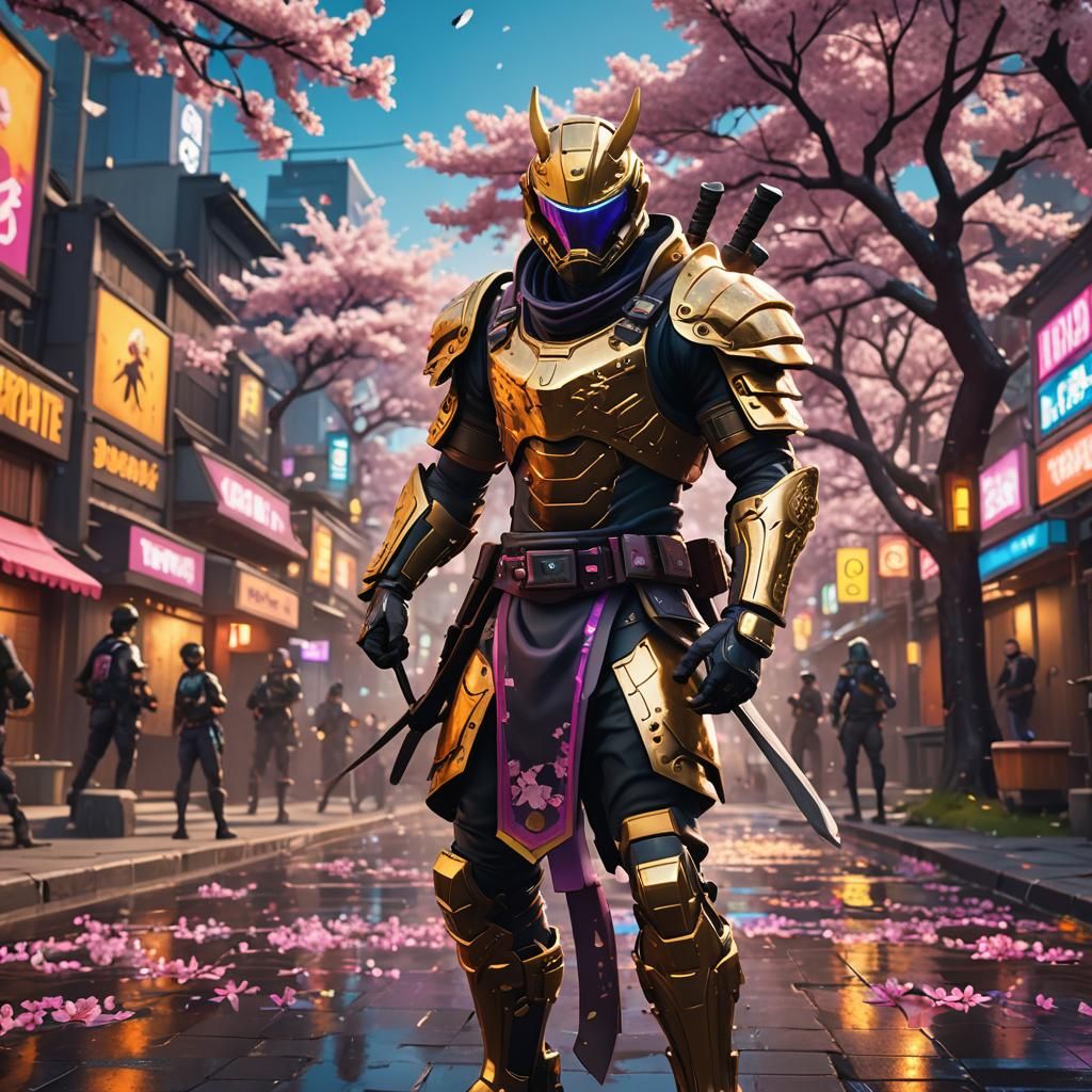 Fortnite Character vs Samurai in Cyberpunk City