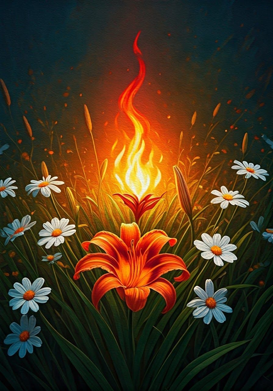 Vibrant Orange Lily Blooms in a Serene Impressionist Meadow