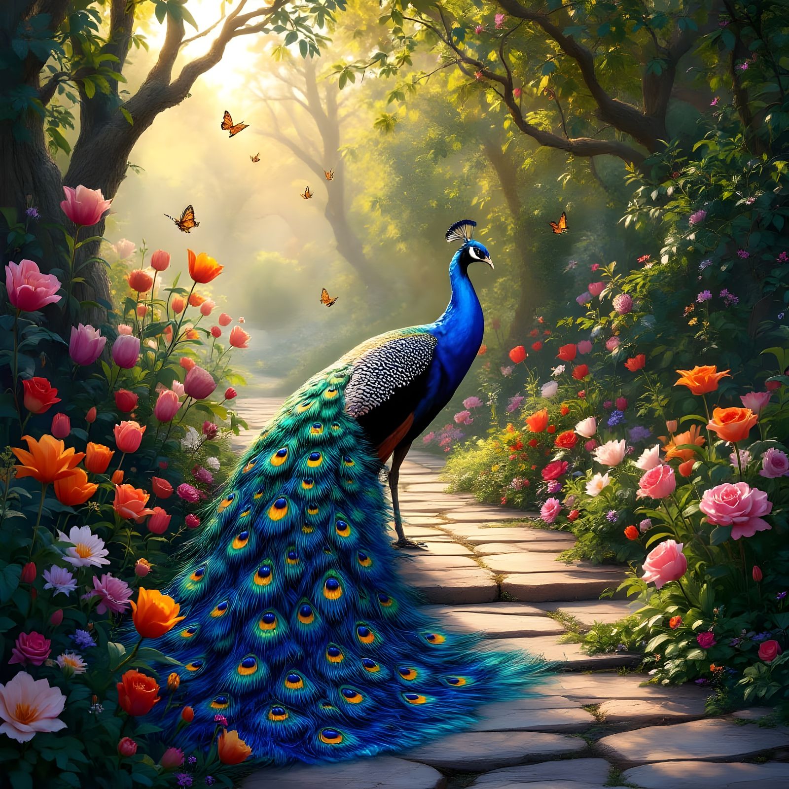 Majestic Peacock in Vibrant Bloom
