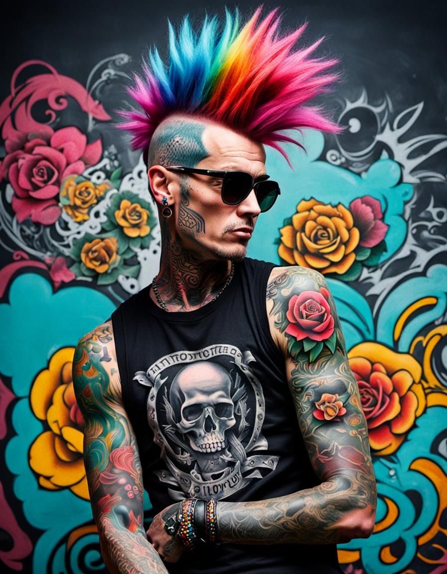 Colorful Tattooed Punk Rocker