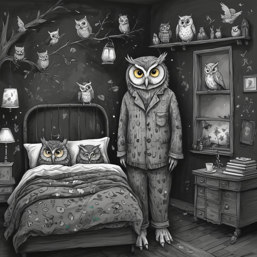 Whimsical Owls in Dark Academia Bedroom