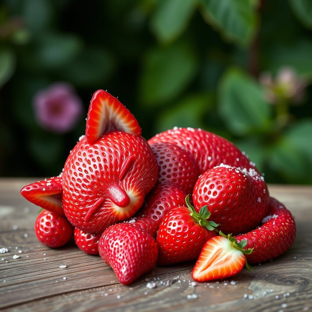 Whimsical Strawberries Form a Sleeping Feline