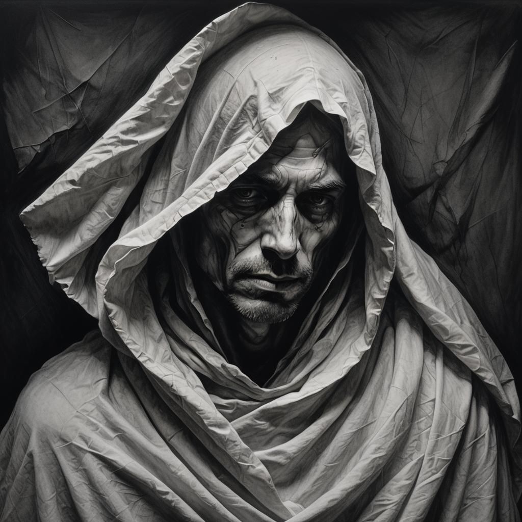 Ethereal Figure in White Sheet: Charcoal Drawing