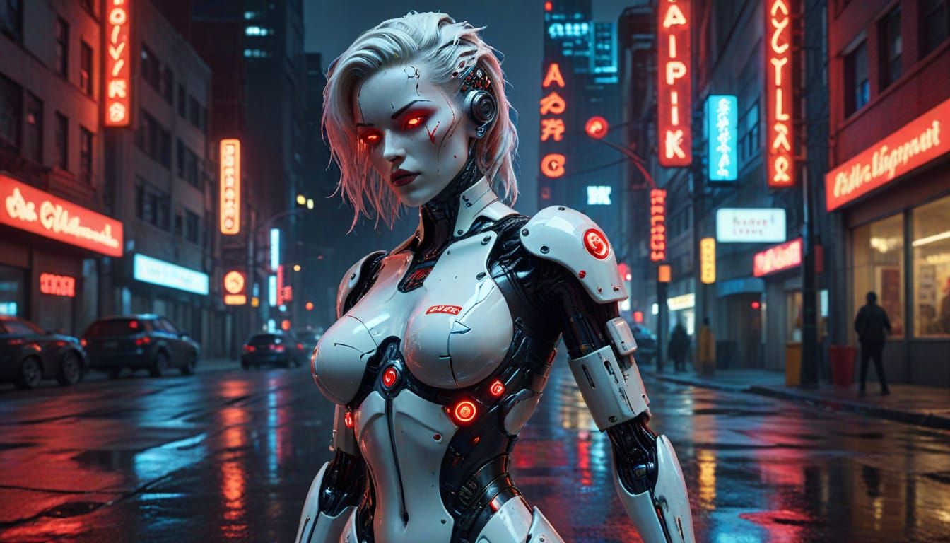 Cyberpunk Android Pinup in Gil Elvgren Style