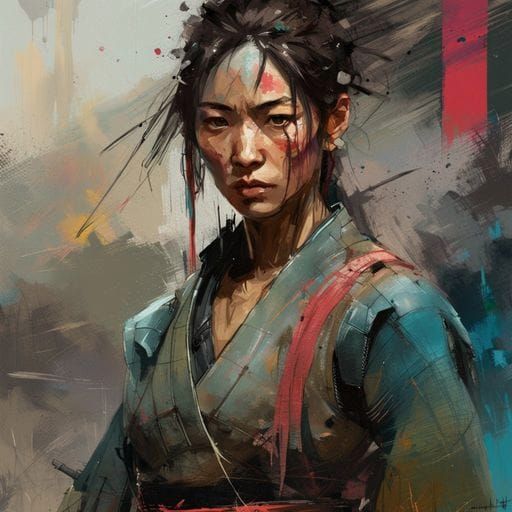 Asian Martial Arts Warrior Portrait in Oil