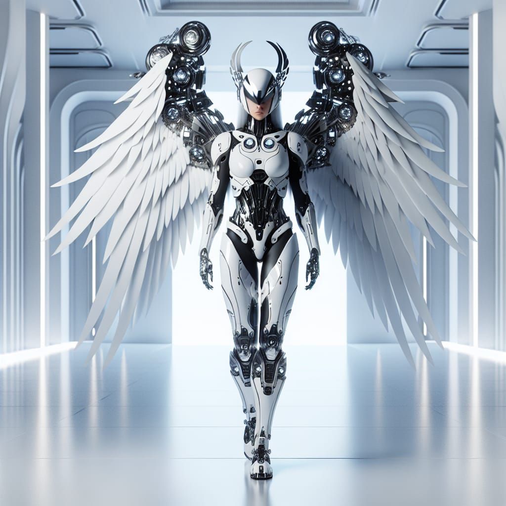 Divine Future Warrior in Angelic Cybernetic Armor