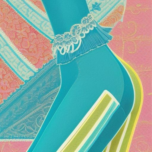 Elegant Lady Mending Tights: Fashion Illustration