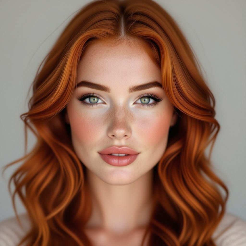 Sultry Redhead Portrait with Freckles, Hyper Realistic