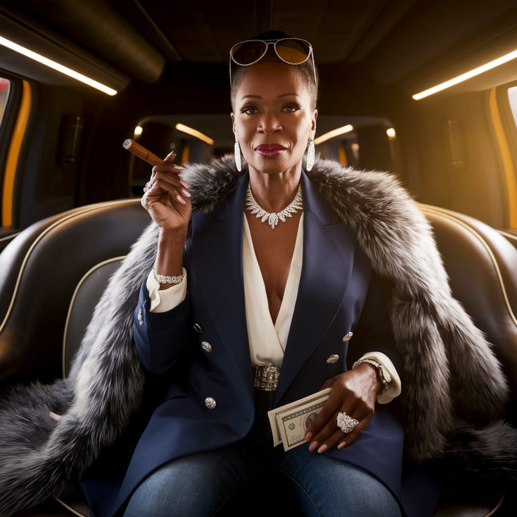 Elegant Black Woman in Luxurious Hummer Limousine