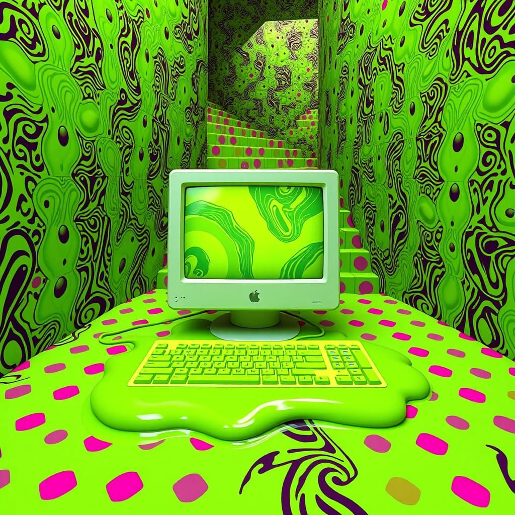 Vibrant 90s Computer with Slime Keyboard