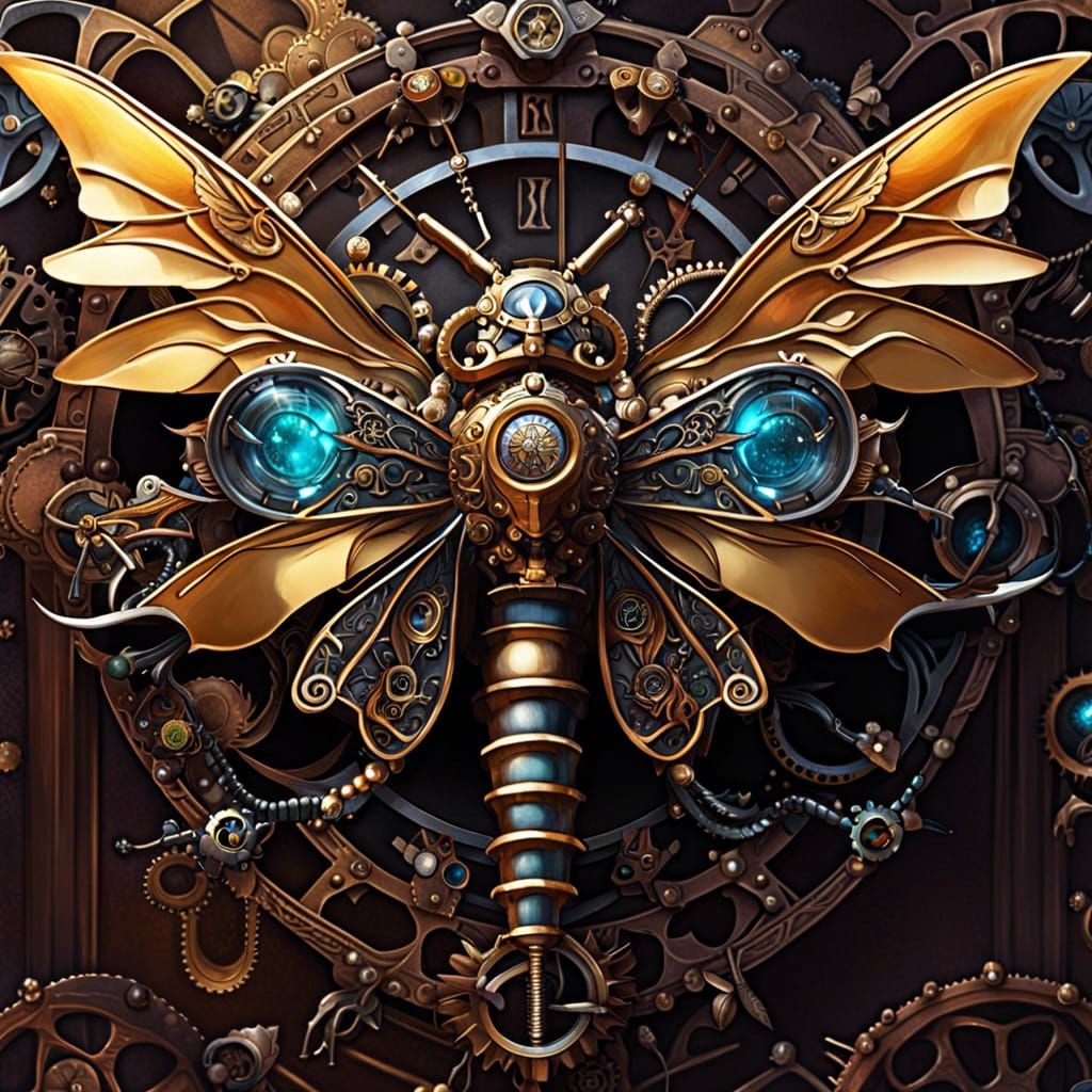 Ornate Steampunk Dragonfly in Anime Style