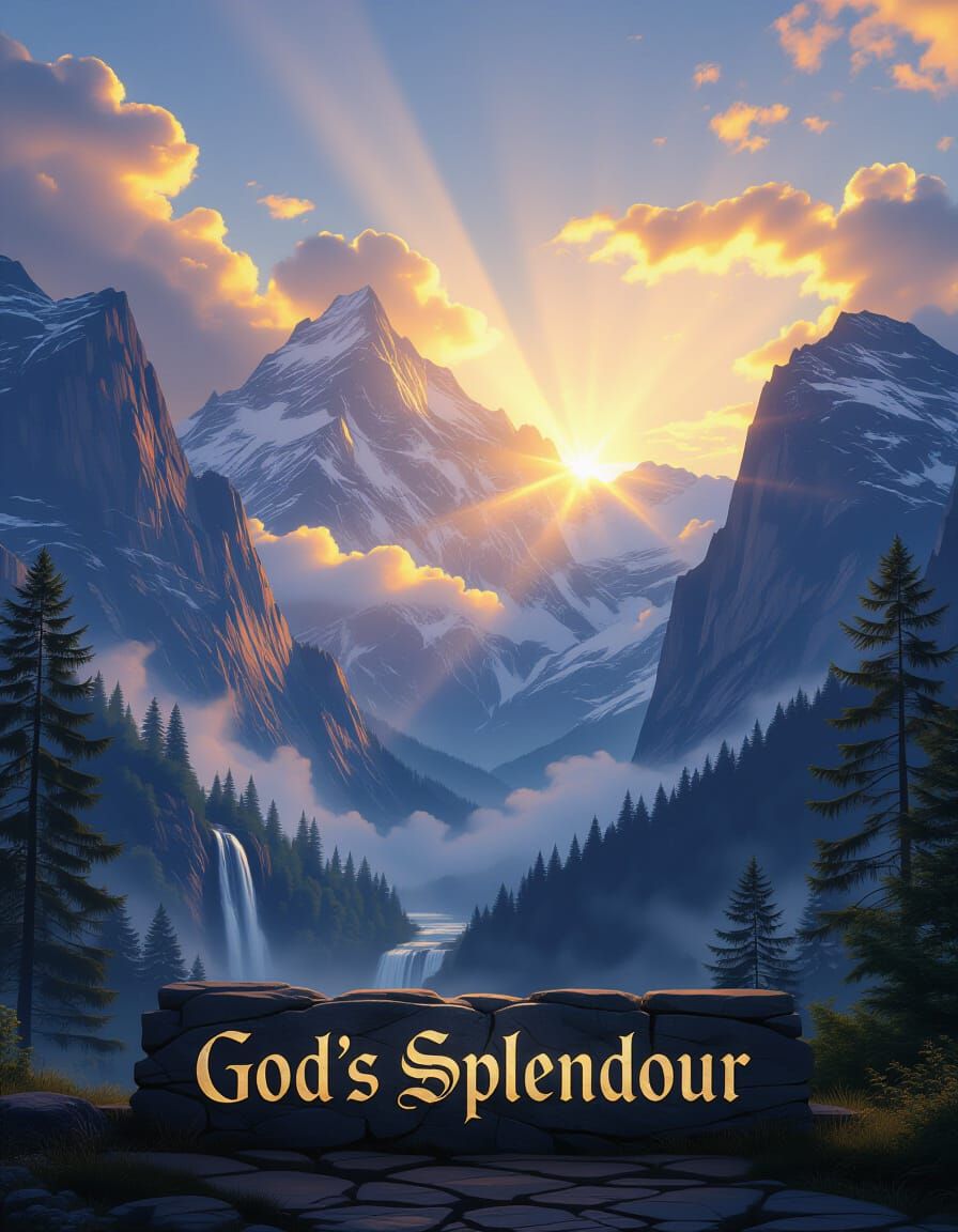 Majestic Mountain Sunrise with Divine Light