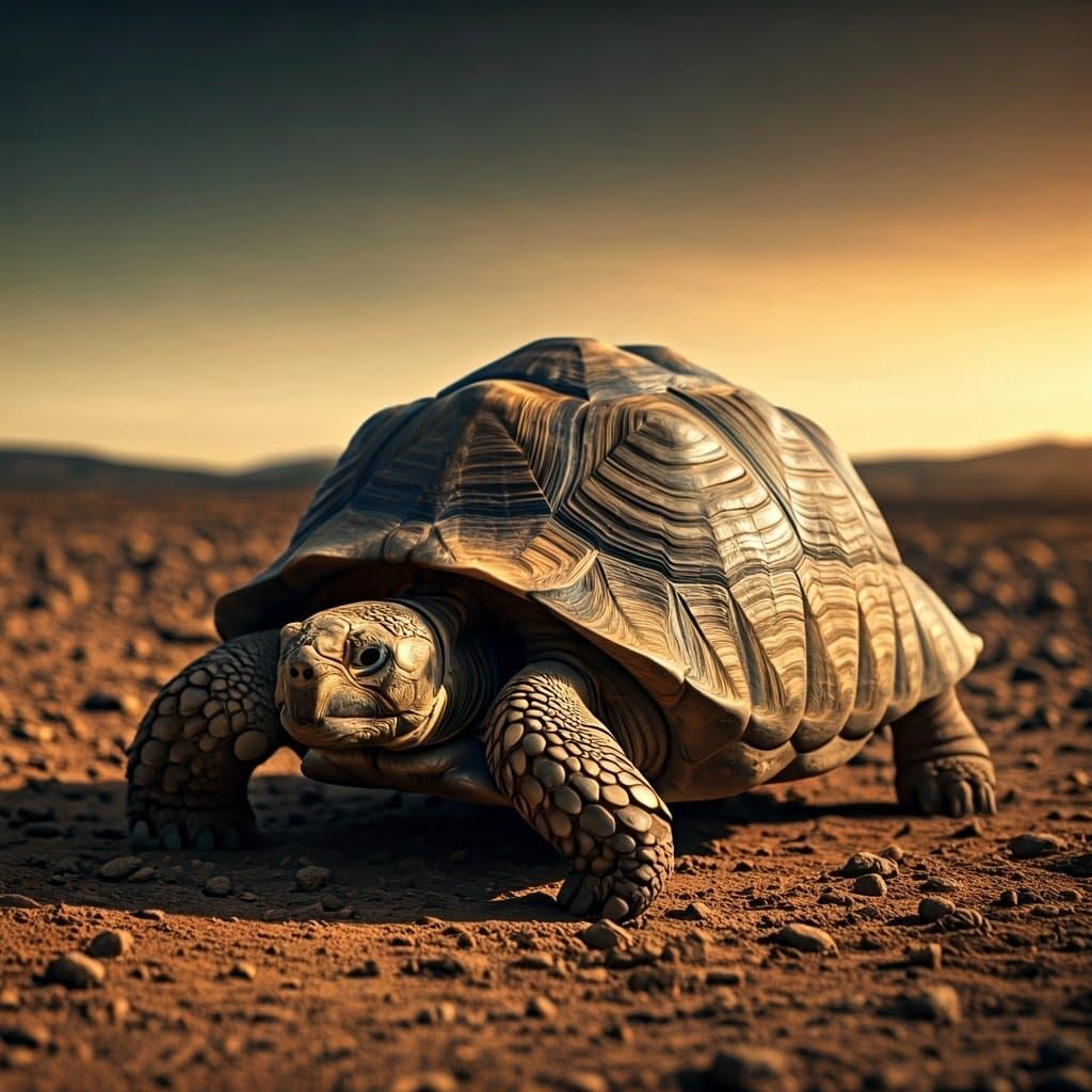 Majestic Tortoise Amidst Desert Sunset