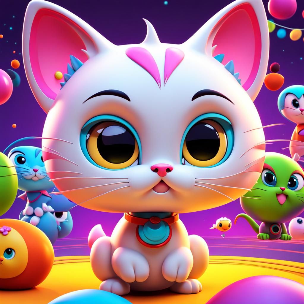 Dramatic Chibi Cat in 3D Digital Art Style