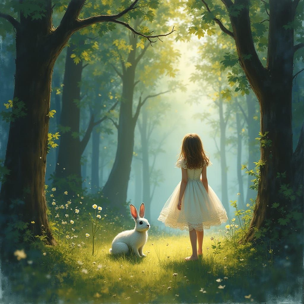 Ethereal Forest Scene in Dreamlike Watercolor Style