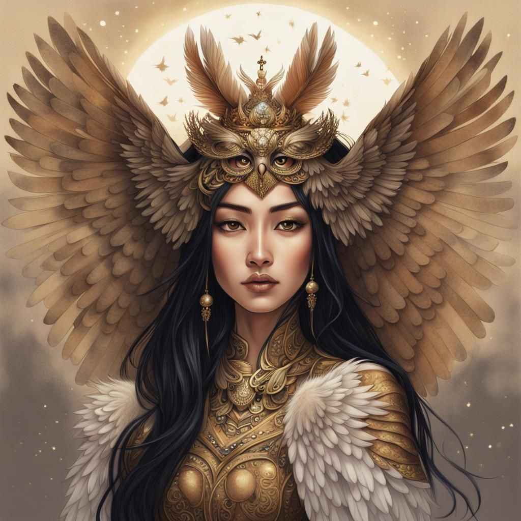 Owl Queen: Asian Woman in Fantasy Art Style
