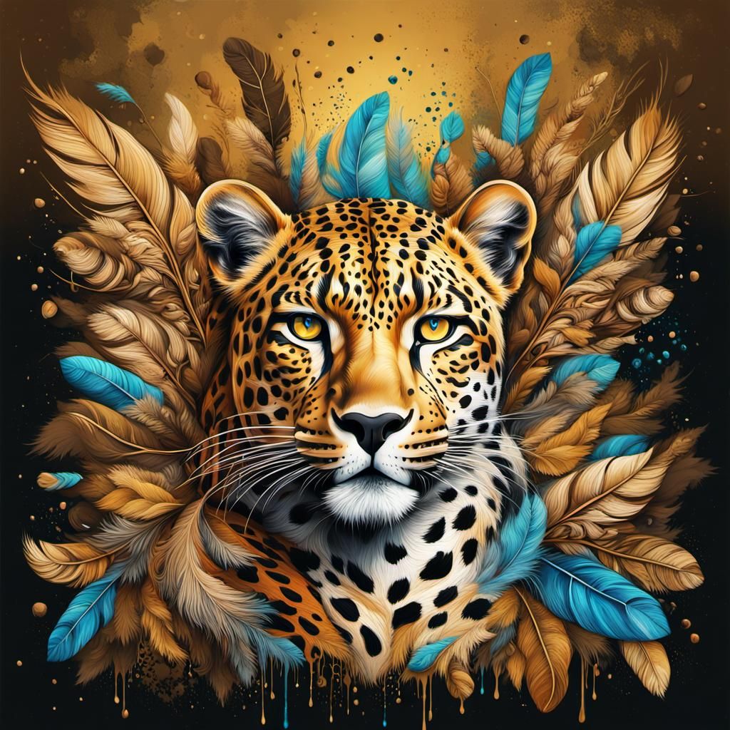 Abstract Leopard Portrait with Golden Accents