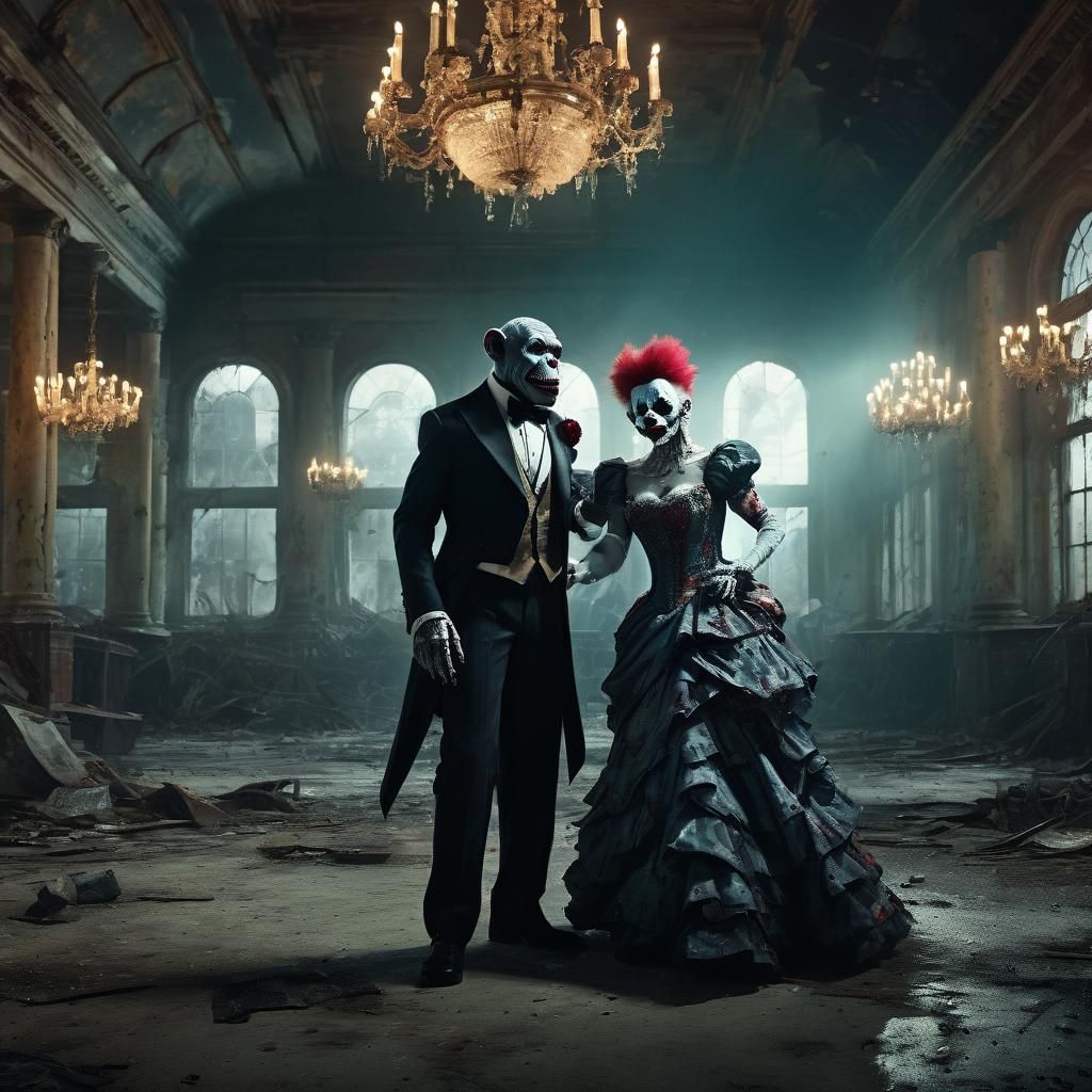 Zombie Monkey and Clown at Ruined Prom