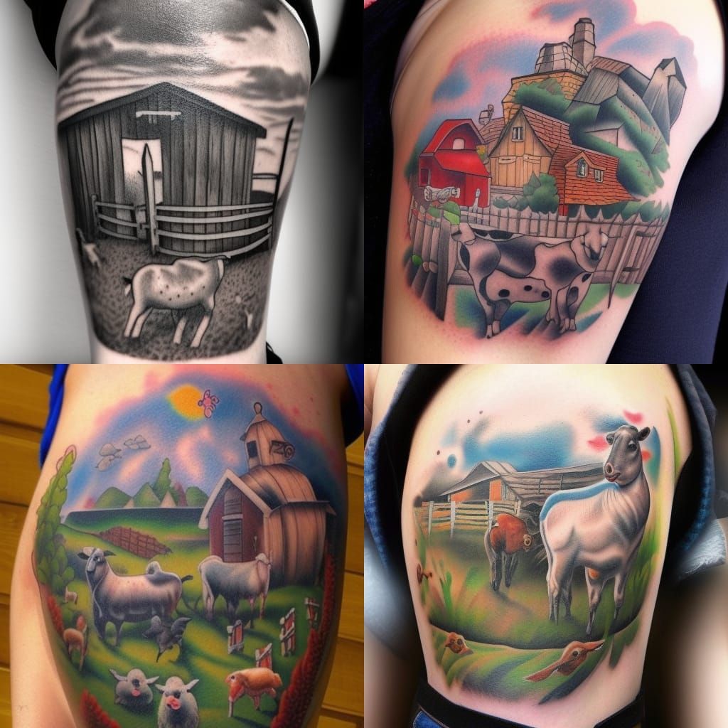 Farmyard Scene in Lowbrow Tattoo Art