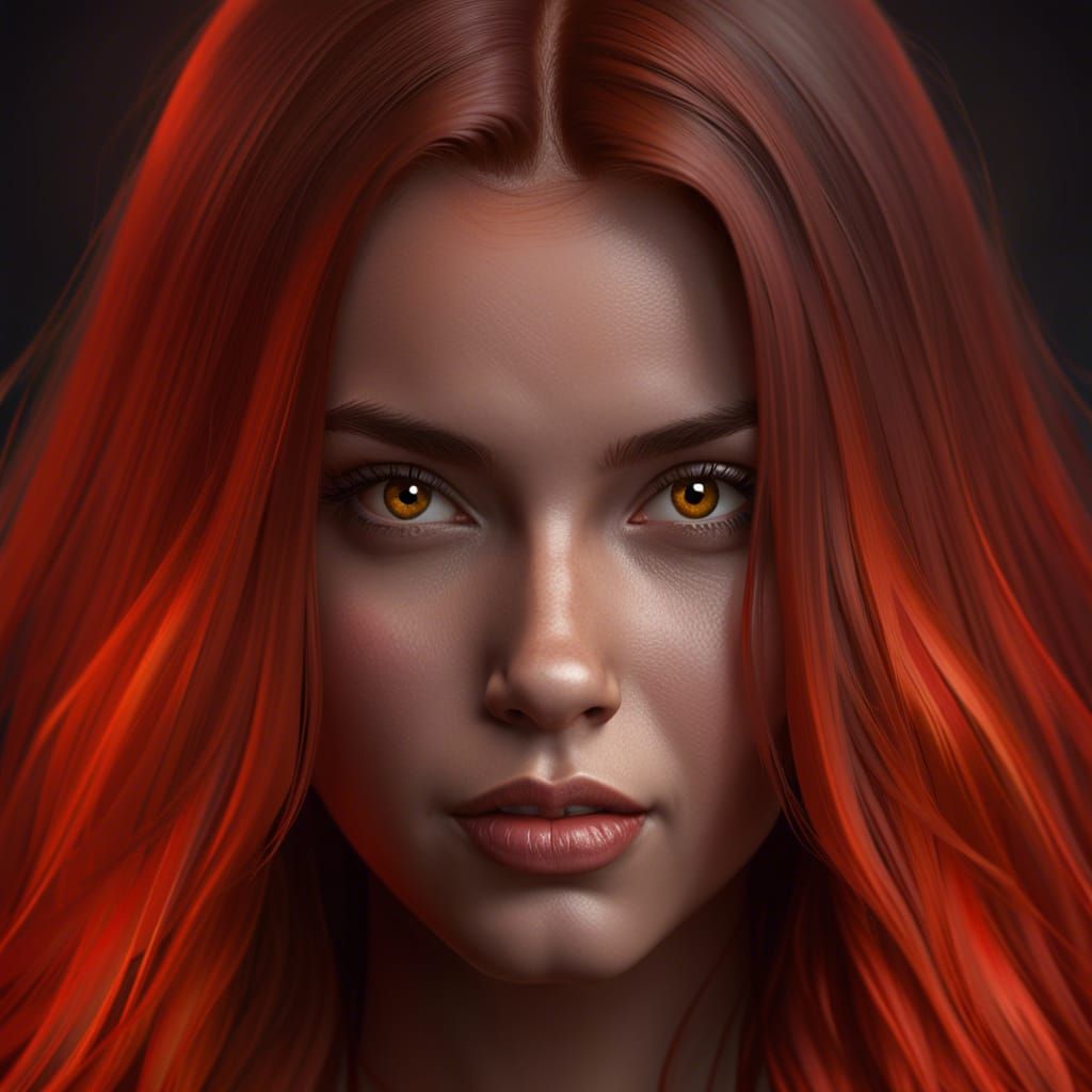 Realistic Portrait of Girl with Reddish-Orange Hair
