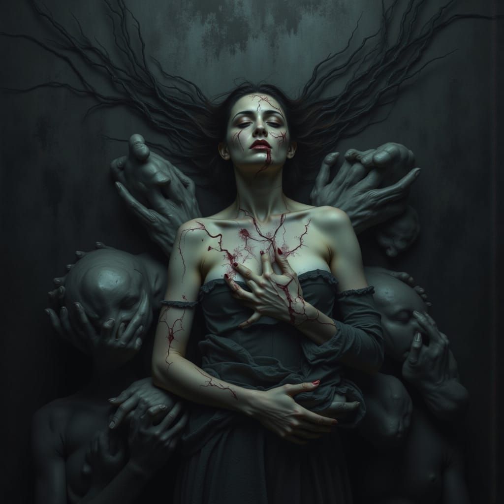 Horror Scene: Evil Escaping Woman's Body