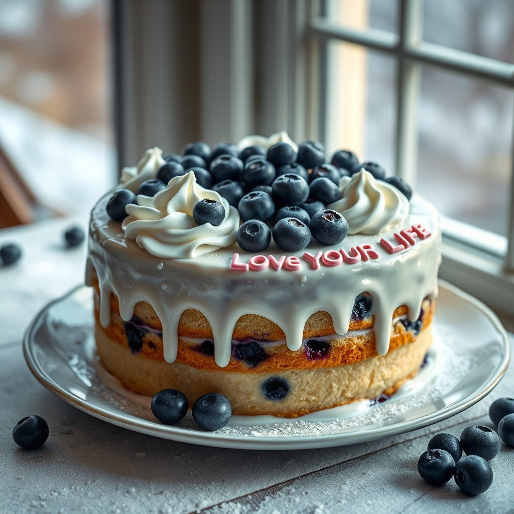 Blueberry Cake with "Love Your Life" Message