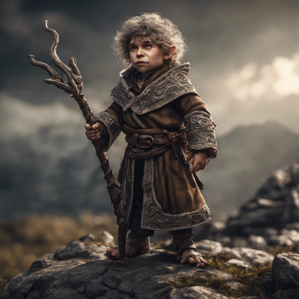 Halfling Wizard with Sling Staff in HDR