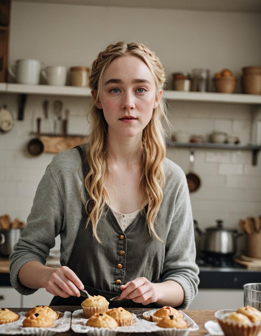 Saoirse Ronan as Elf Baking Muffins: Photo-realistic