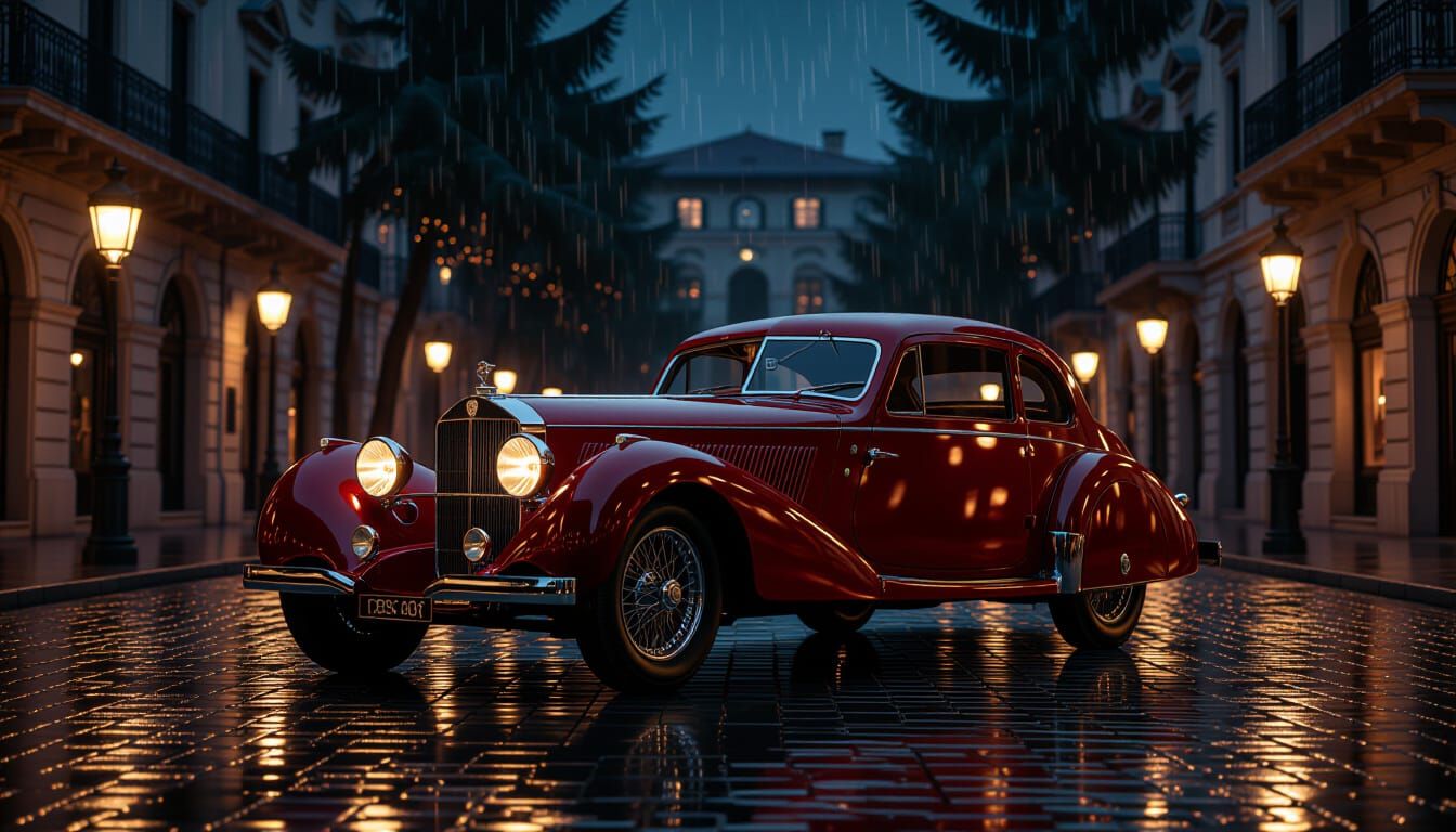 1939 Alfa Romeo 8C Super Gleaming on Wet Italian Street