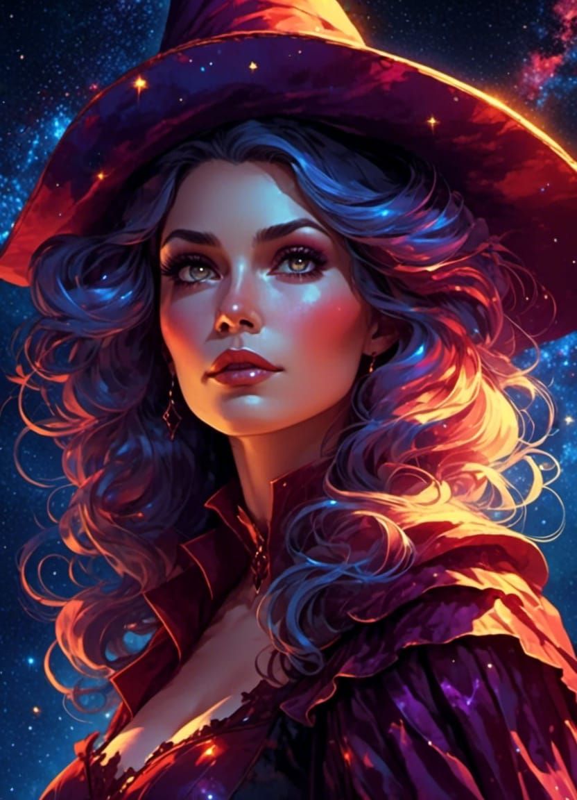 Witch Woman Portrait in Gothic Comicbook Style