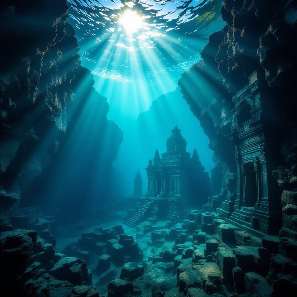 Ancient City Beneath Mountain Lake in Dreamy Bokeh