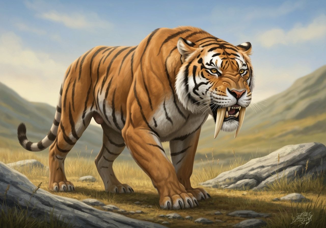 Realistic Saber-Toothed Tiger in Natural Habitat