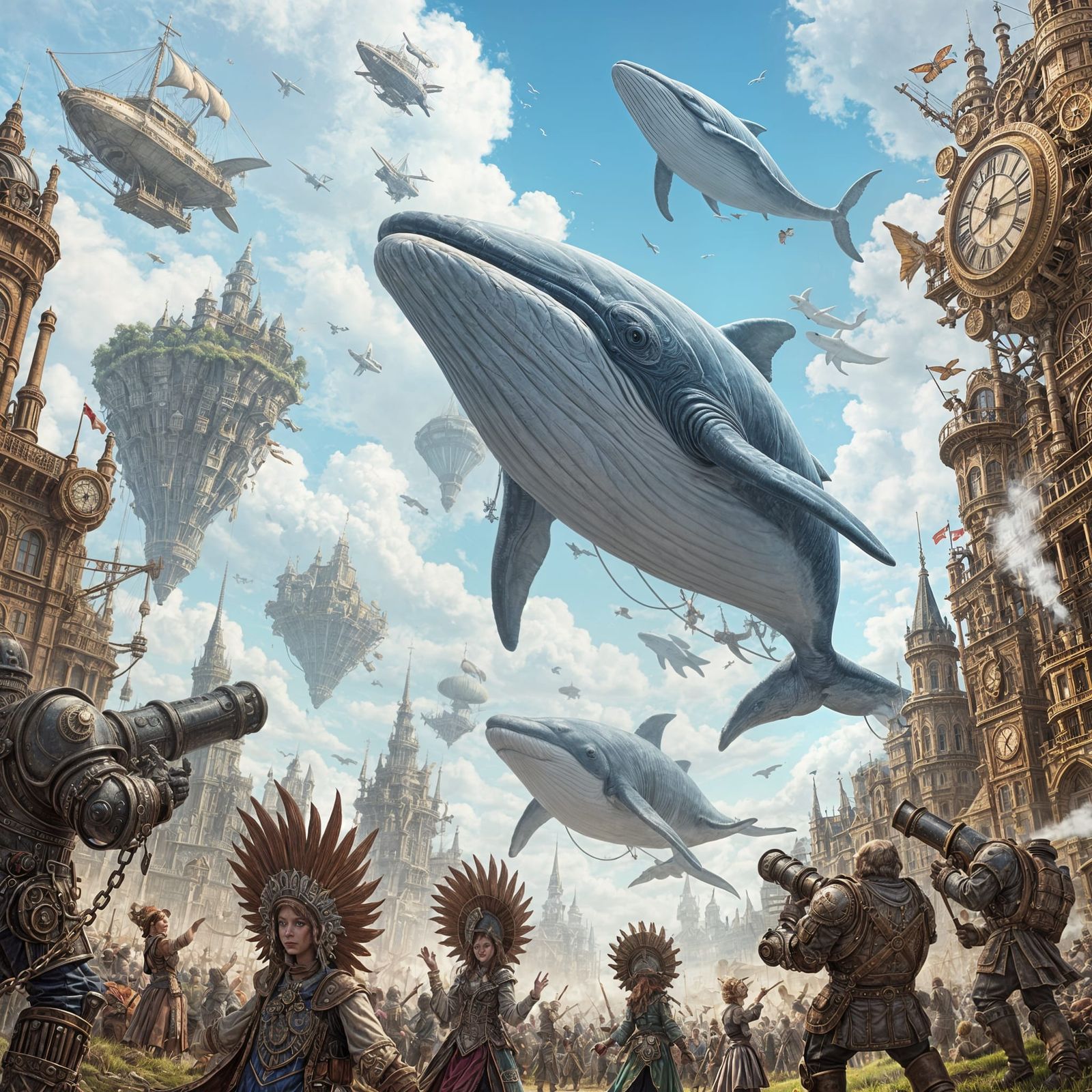 Sky Whales Migration Parade with Steampunk Islands