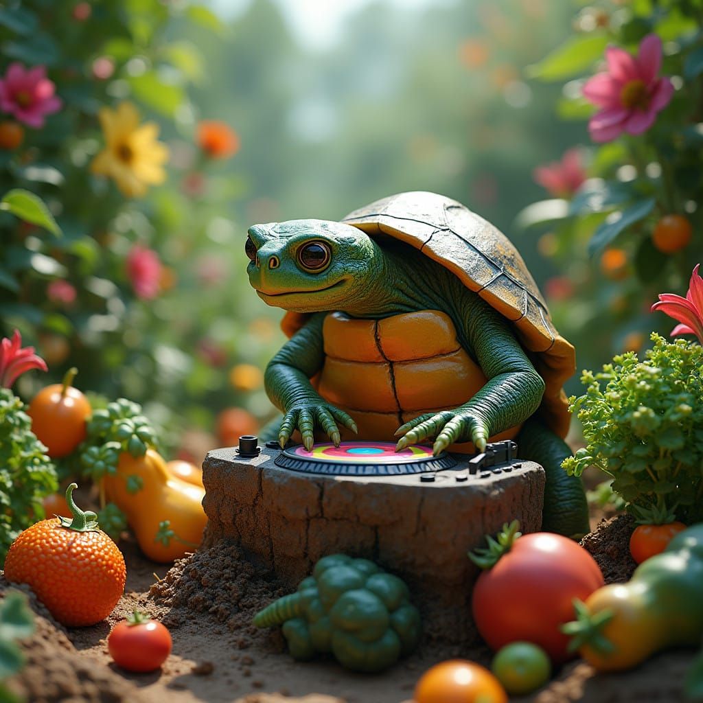 Vibrant Disco Garden Scene in Hyperrealistic Style