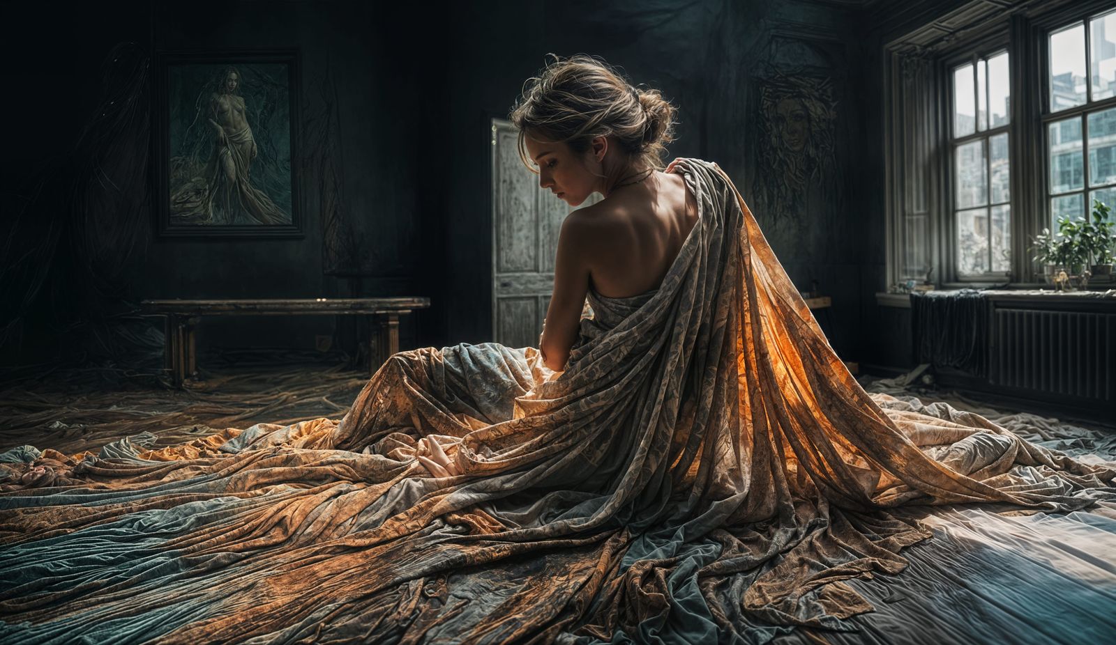 Figure Study Draped in Fabric: Carne Griffiths Style