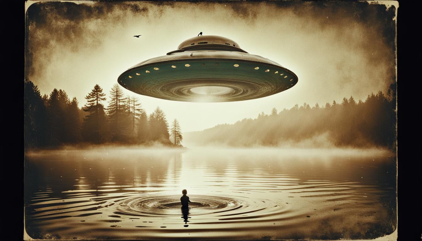 Flying Saucer Landing: 1920s Photographic Postcard Style