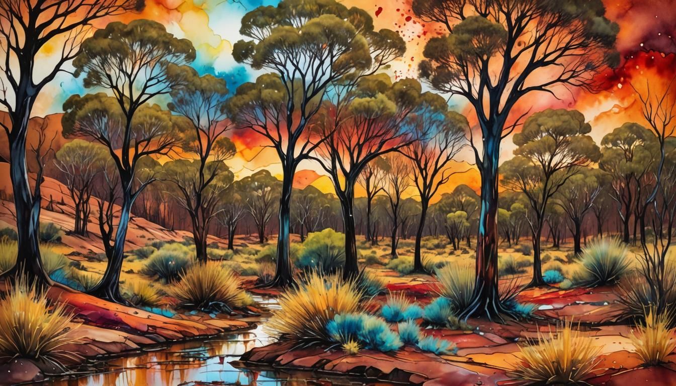 Australian Outback Landscape in Alcohol Ink Art