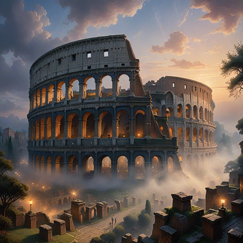 Ethereal Roman Colosseum in Mystical Mist