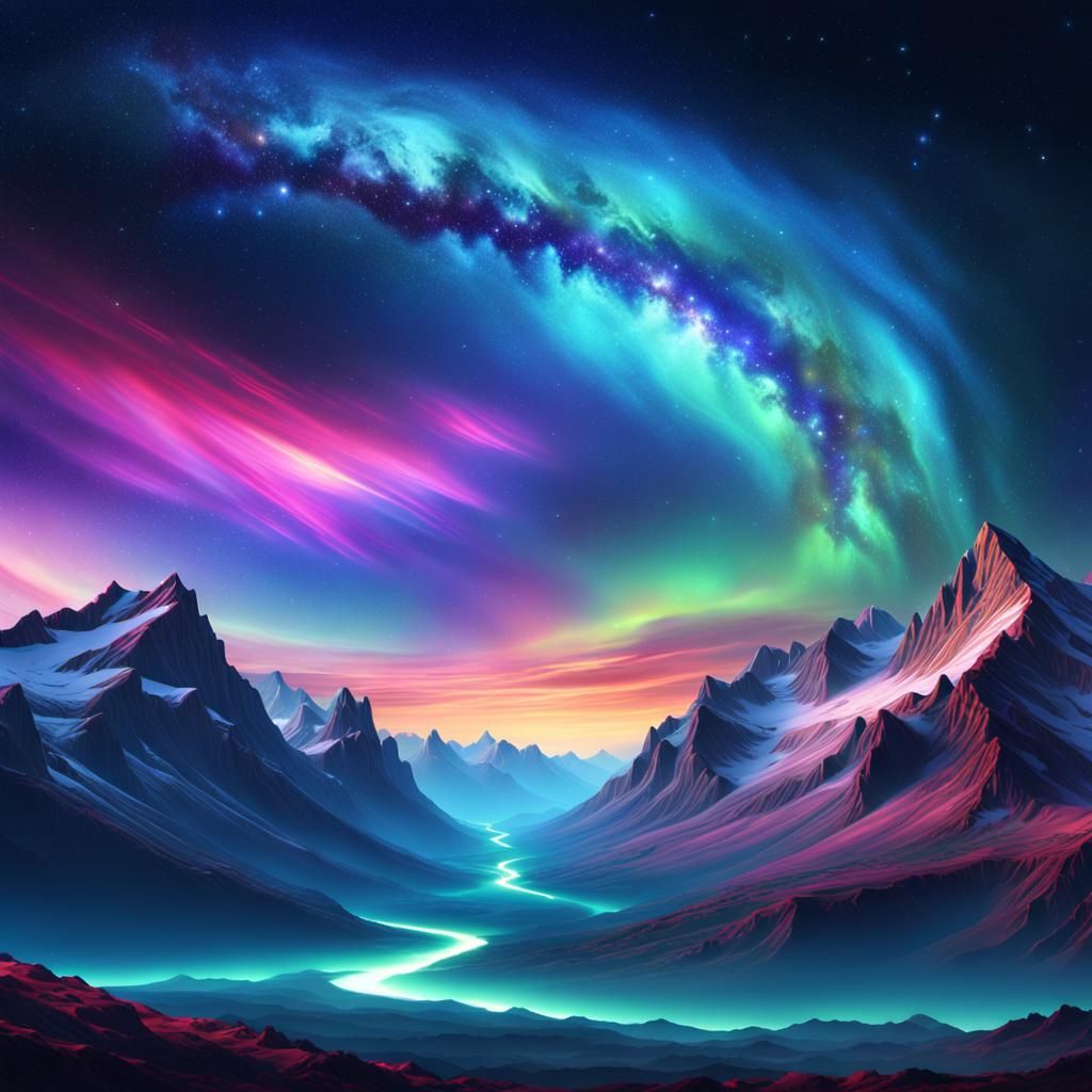 Starlit Mountain Range with Milky Way: Digital Art
