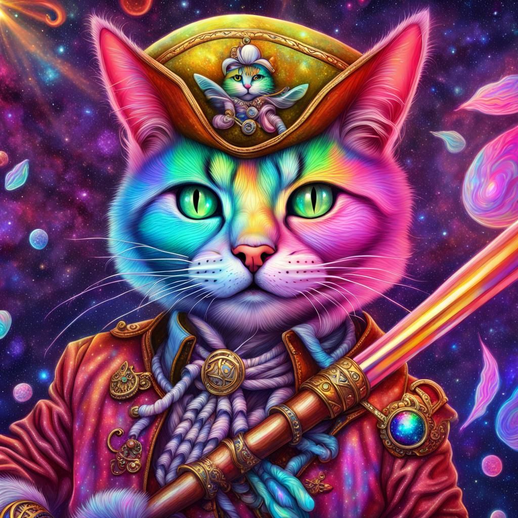 Rainbow Pirate Cats in Astral Illustration