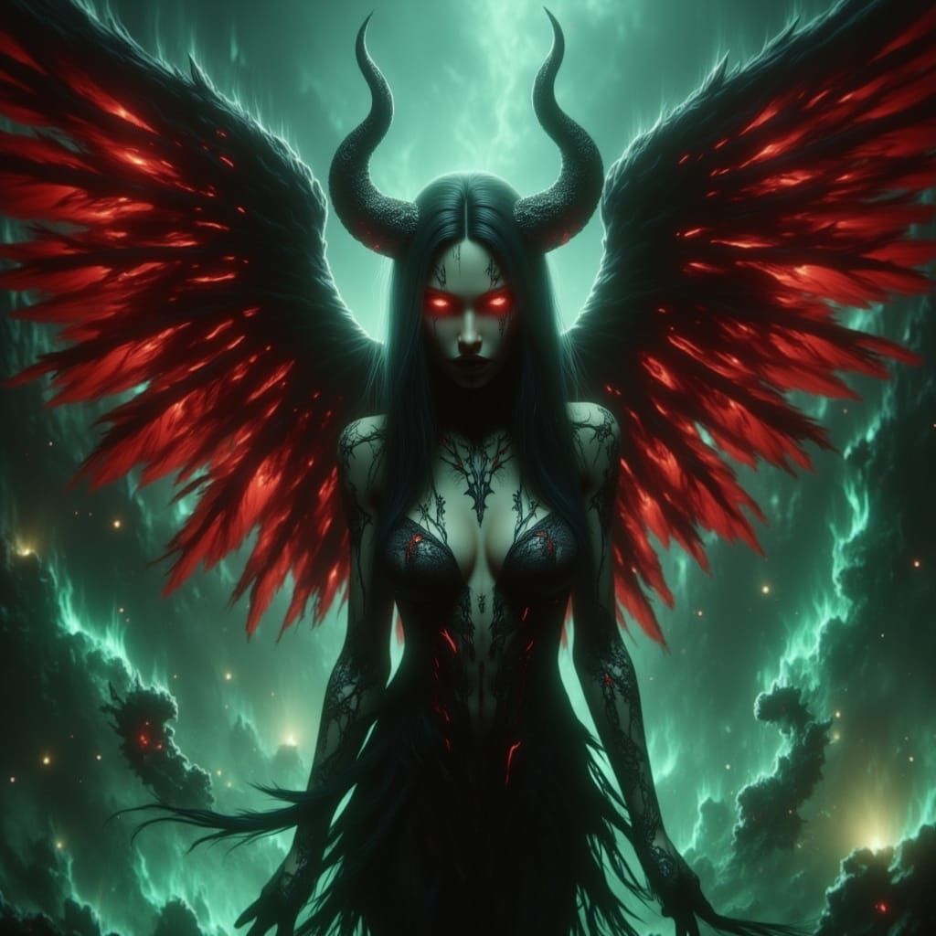 Hyperrealistic Gothic Angel with Neon Flames