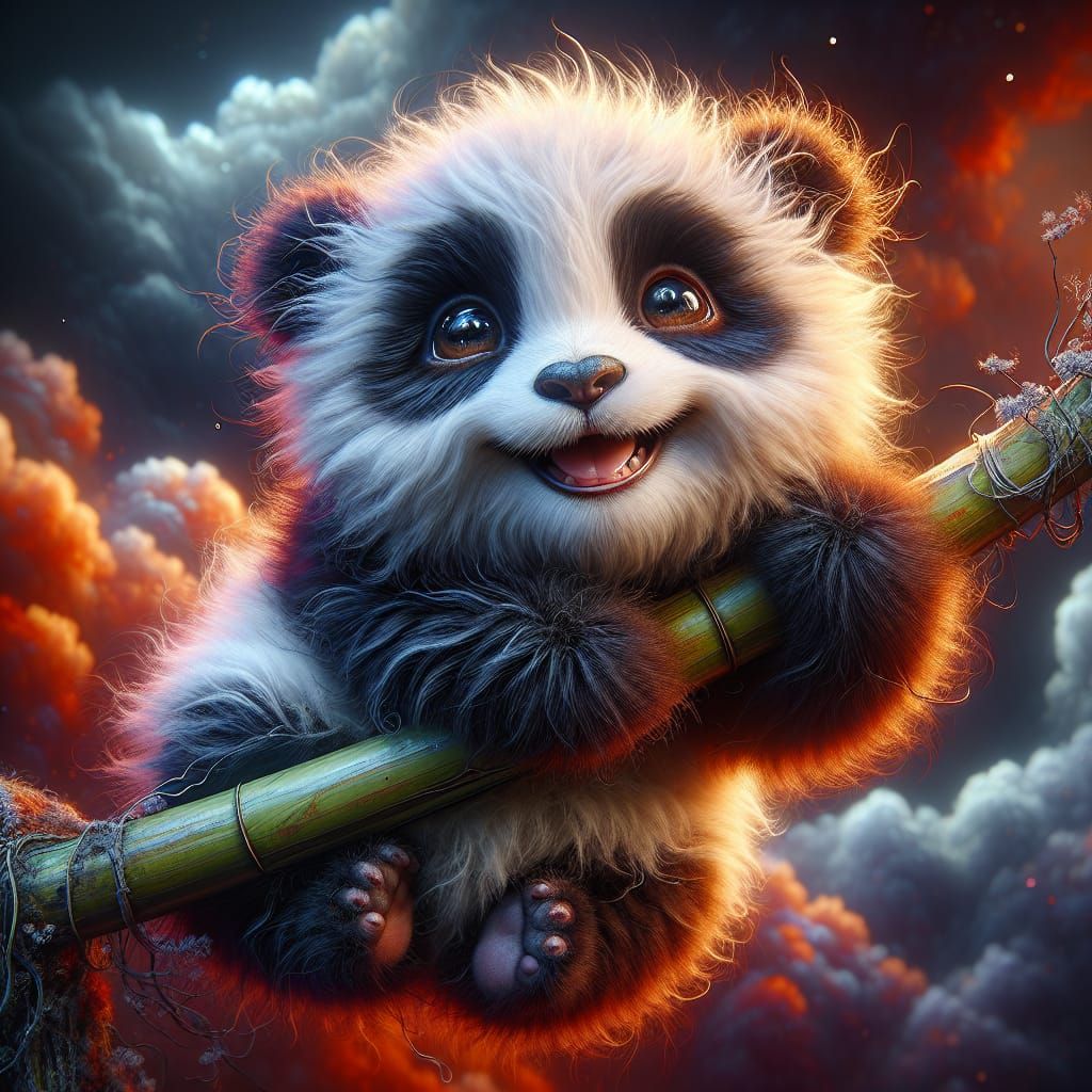 Joyful Fluffy Panda in Detailed Matte Painting