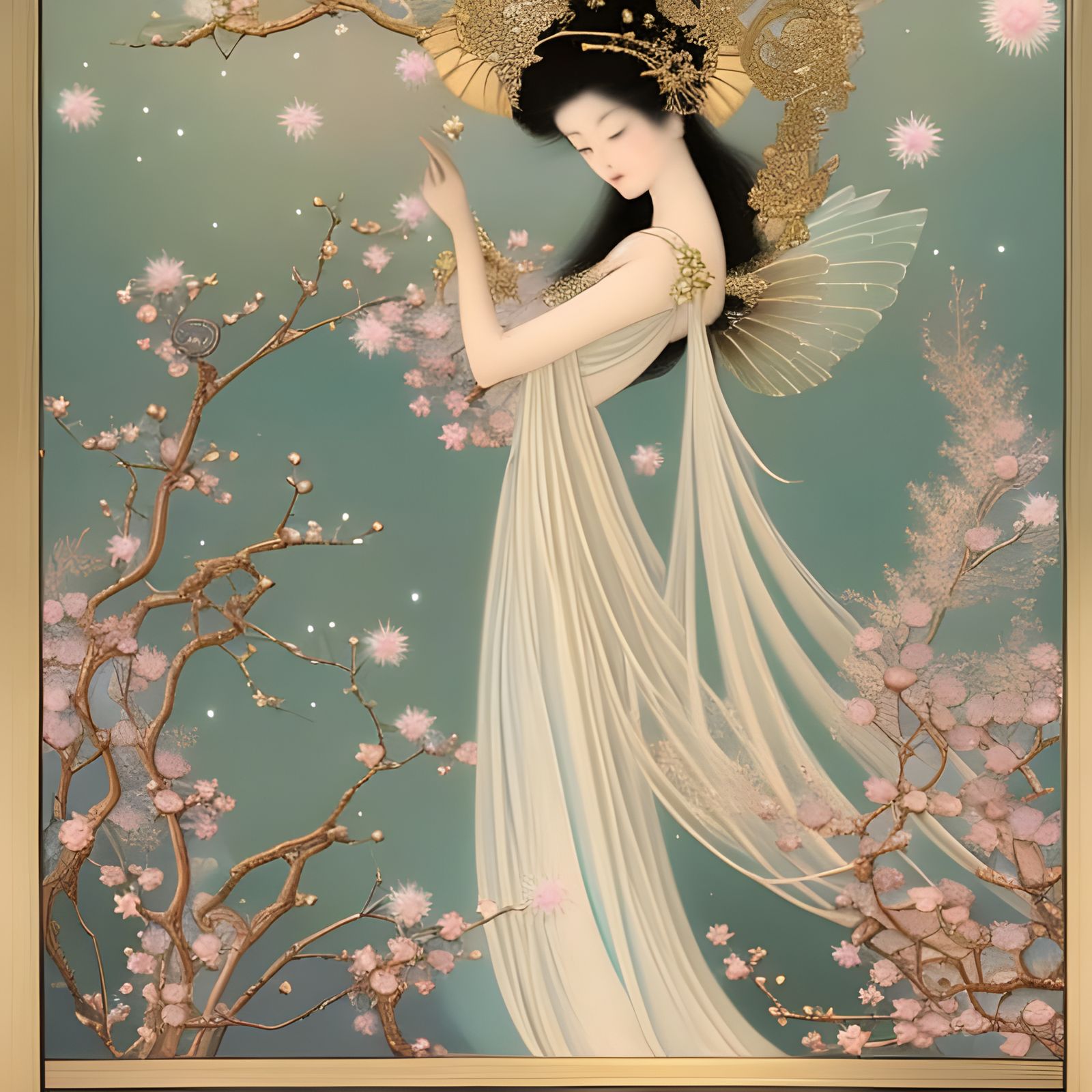 Magical Japanese Fairy with Crystalline Wings