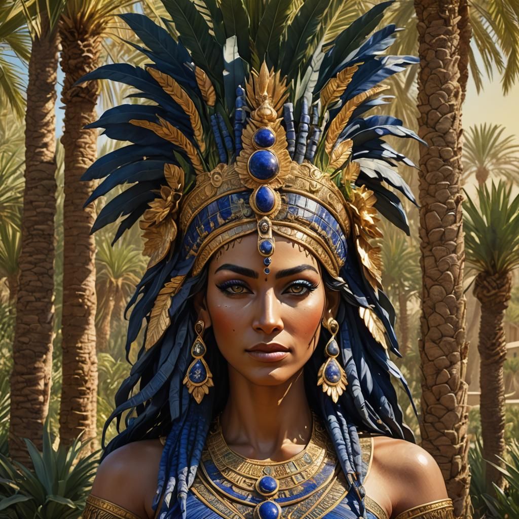 Serenely Dazzling Babylonian Goddess Portrait in Lush Iraqi...