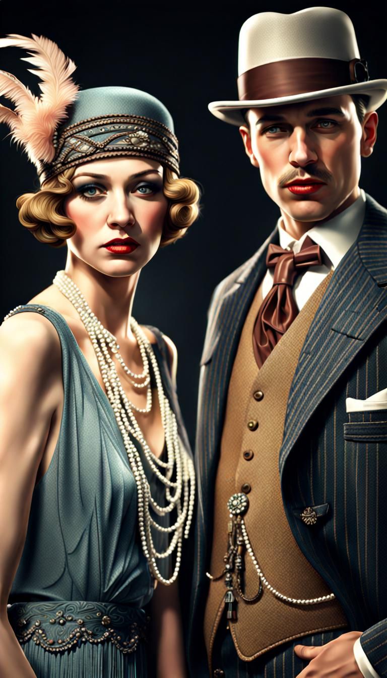 Flapper and Gangster in Retro Photorealistic Style